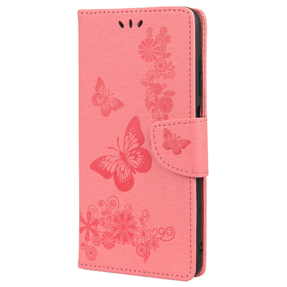 Imprinted Butterflies Flower Leather Wallet Stand Phone Protective Case Shell for Oppo Reno6 5G