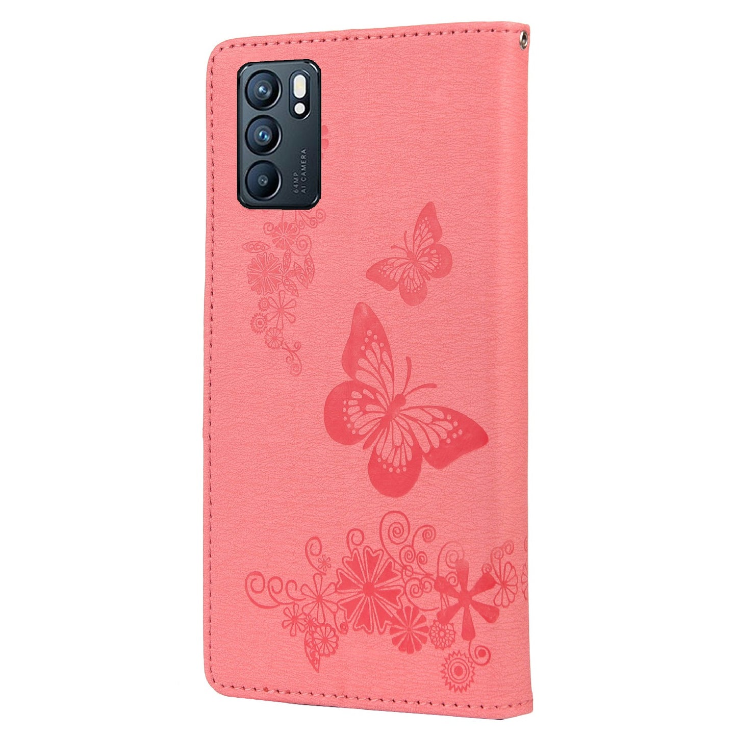 Imprinted Butterflies Flower Leather Wallet Stand Phone Protective Case Shell for Oppo Reno6 5G