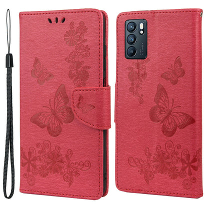 Imprinted Butterflies Flower Leather Wallet Stand Phone Protective Case Shell for Oppo Reno6 5G