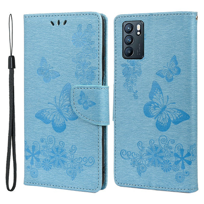 Imprinted Butterflies Flower Leather Wallet Stand Phone Protective Case Shell for Oppo Reno6 5G