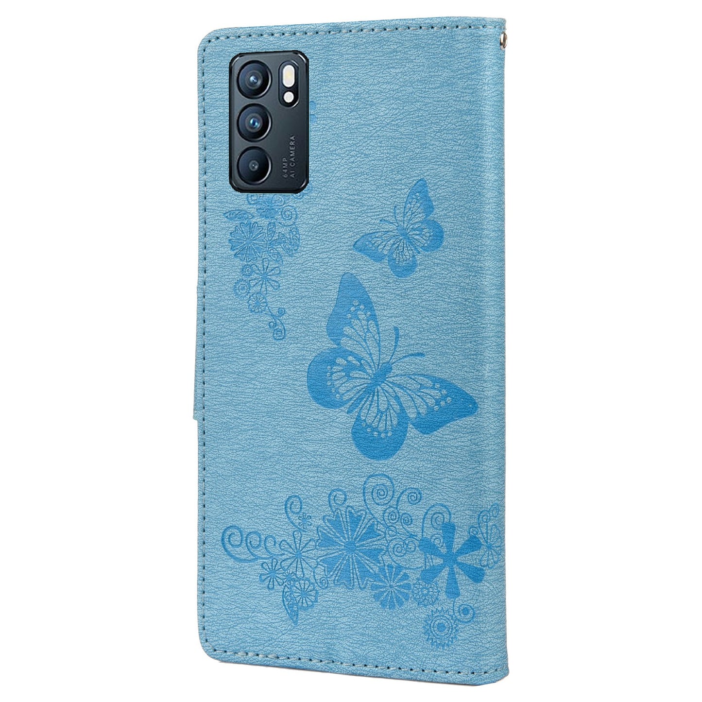 Imprinted Butterflies Flower Leather Wallet Stand Phone Protective Case Shell for Oppo Reno6 5G