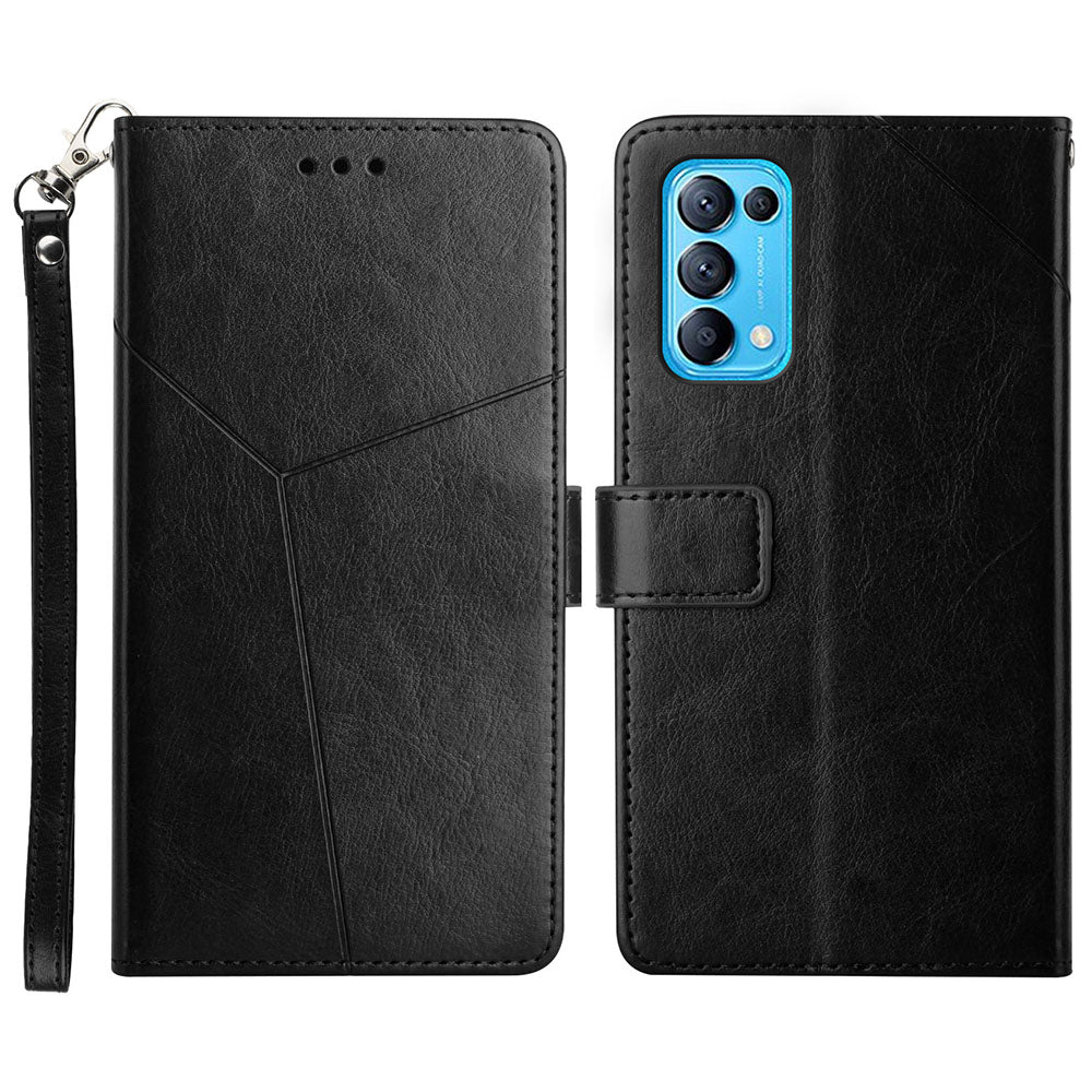 Y-Shaped Line Imprinting Full Body Protection Magnetic Clasp Wallet Stand PU Leather Phone Cover for Oppo Reno5 4G/5G/Reno5 K/Find X3 Lite