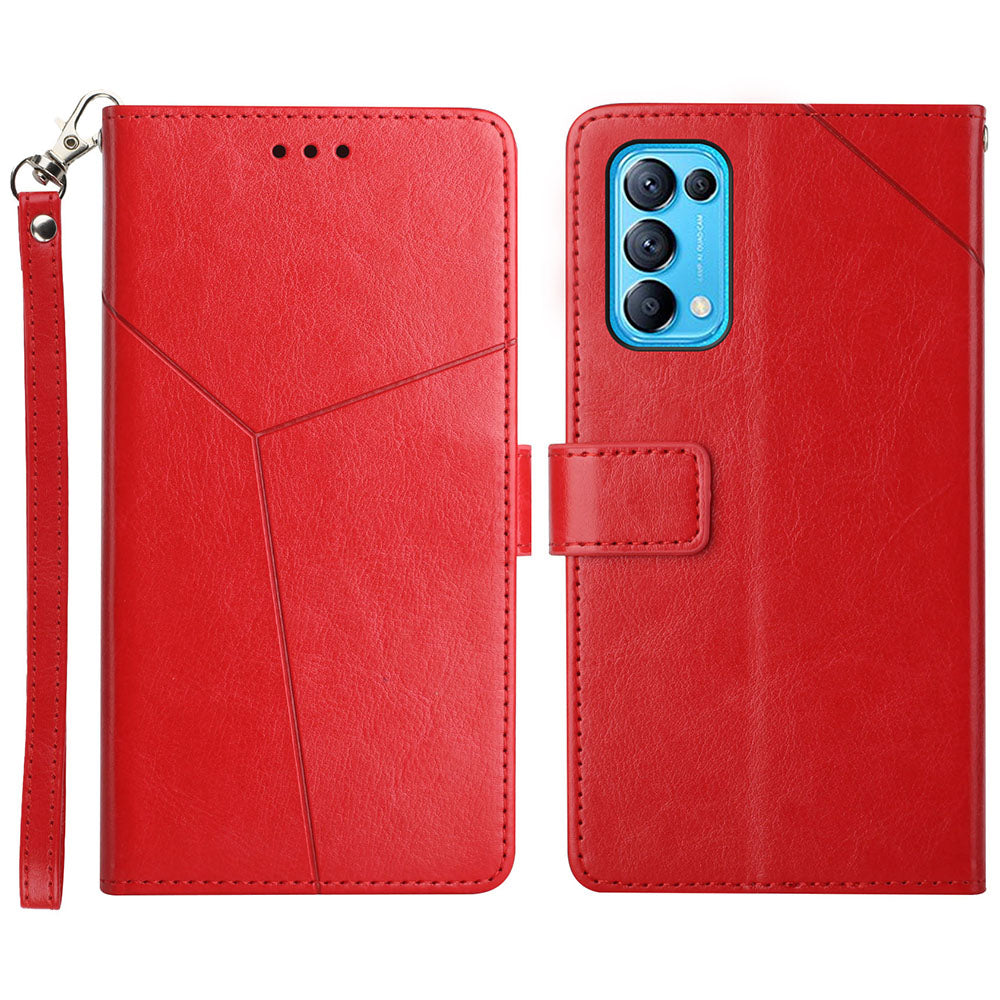 Y-Shaped Line Imprinting Full Body Protection Magnetic Clasp Wallet Stand PU Leather Phone Cover for Oppo Reno5 4G/5G/Reno5 K/Find X3 Lite