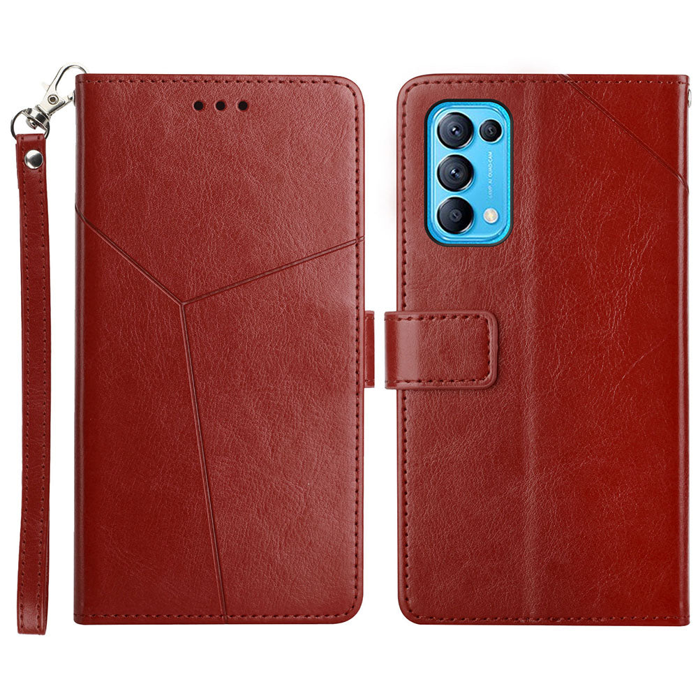 Y-Shaped Line Imprinting Full Body Protection Magnetic Clasp Wallet Stand PU Leather Phone Cover for Oppo Reno5 4G/5G/Reno5 K/Find X3 Lite