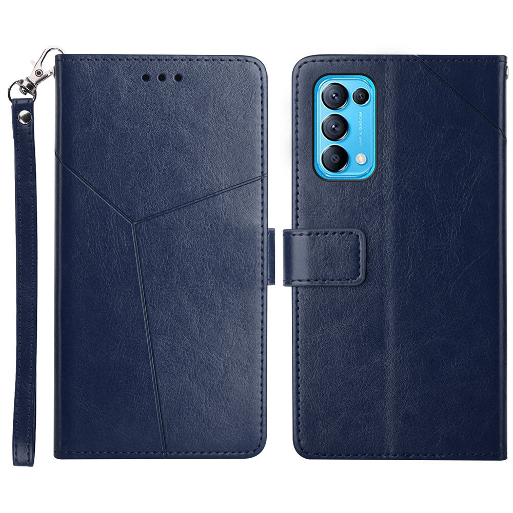 Y-Shaped Line Imprinting Full Body Protection Magnetic Clasp Wallet Stand PU Leather Phone Cover for Oppo Reno5 4G/5G/Reno5 K/Find X3 Lite