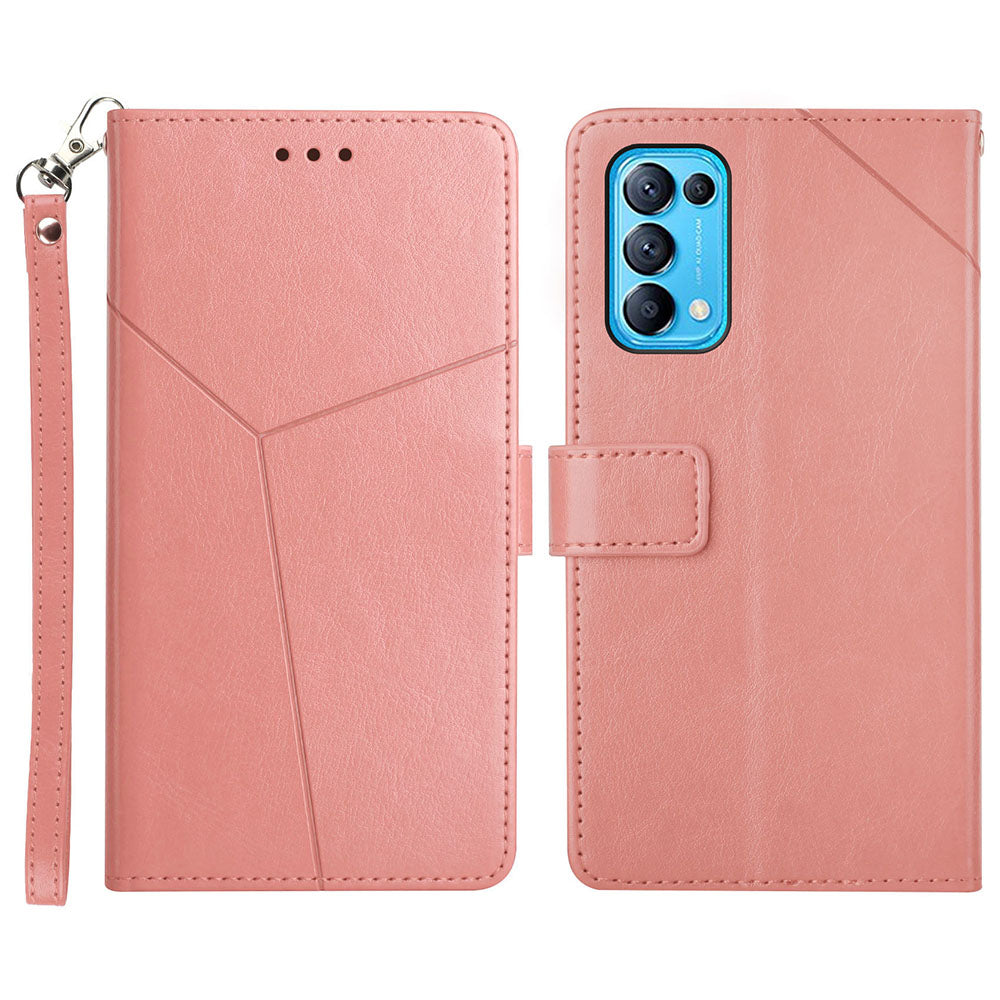 Y-Shaped Line Imprinting Full Body Protection Magnetic Clasp Wallet Stand PU Leather Phone Cover for Oppo Reno5 4G/5G/Reno5 K/Find X3 Lite