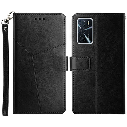 Wallet Stand Leather Case Imprinting Y-shape Line Phone Cover for Oppo A54 4G/A16 4G