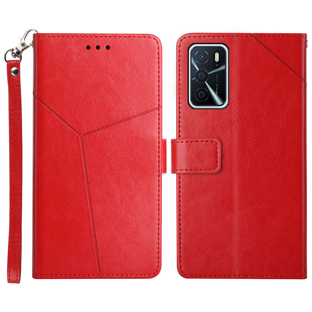 Wallet Stand Leather Case Imprinting Y-shape Line Phone Cover for Oppo A54 4G/A16 4G