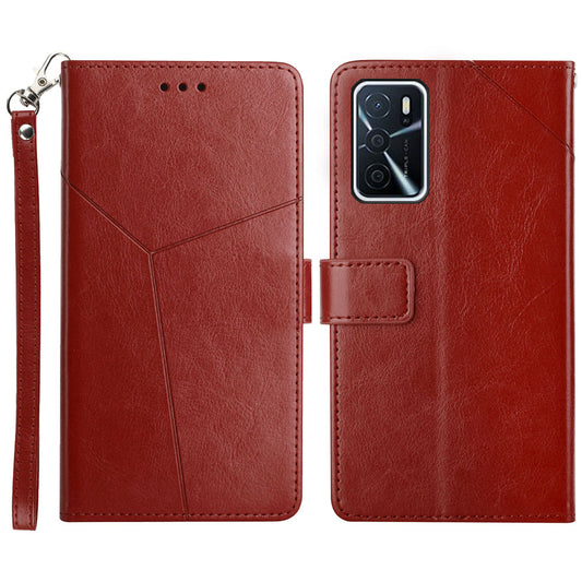 Wallet Stand Leather Case Imprinting Y-shape Line Phone Cover for Oppo A54 4G/A16 4G