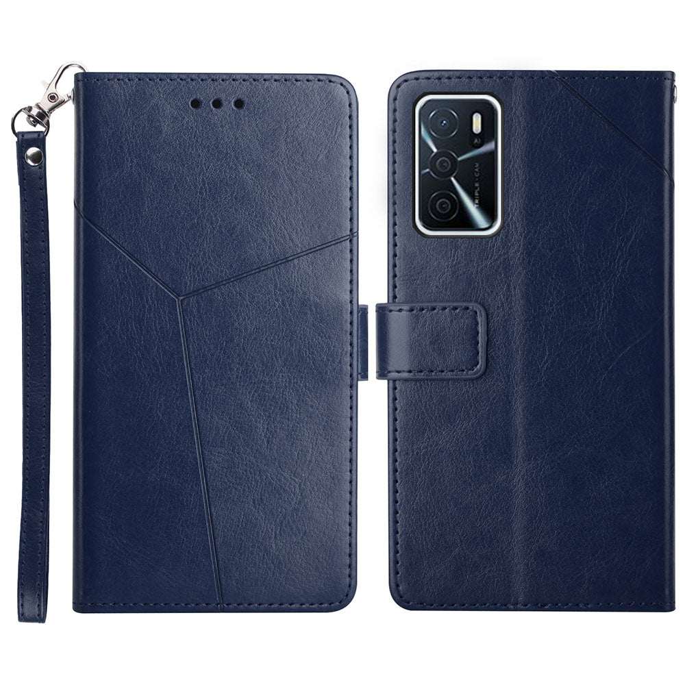 Wallet Stand Leather Case Imprinting Y-shape Line Phone Cover for Oppo A54 4G/A16 4G