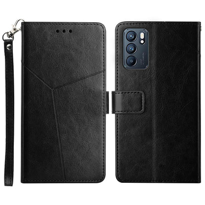 Imprinting Y-shaped Line Stand Wallet Leather Case Shell for Oppo Reno6 5G