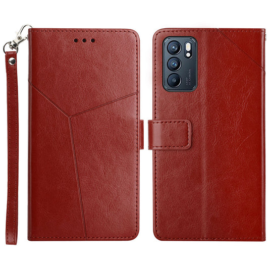 Imprinting Y-shaped Line Stand Wallet Leather Case Shell for Oppo Reno6 5G