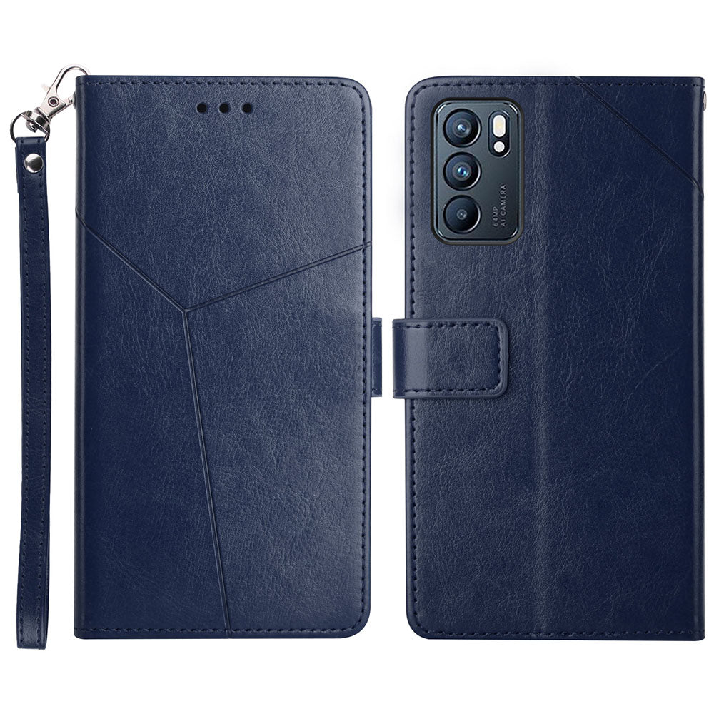 Imprinting Y-shaped Line Stand Wallet Leather Case Shell for Oppo Reno6 5G