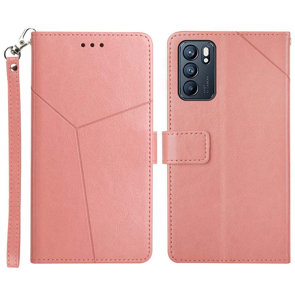 Imprinting Y-shaped Line Stand Wallet Leather Case Shell for Oppo Reno6 5G