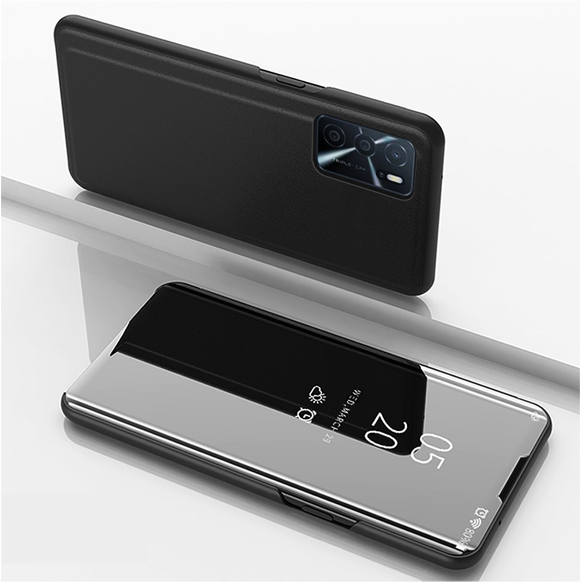 Electroplating Mirror Design Clear View Window Screen Display Case Stand Flip Phone Cover for Oppo A16/A16s/A54s