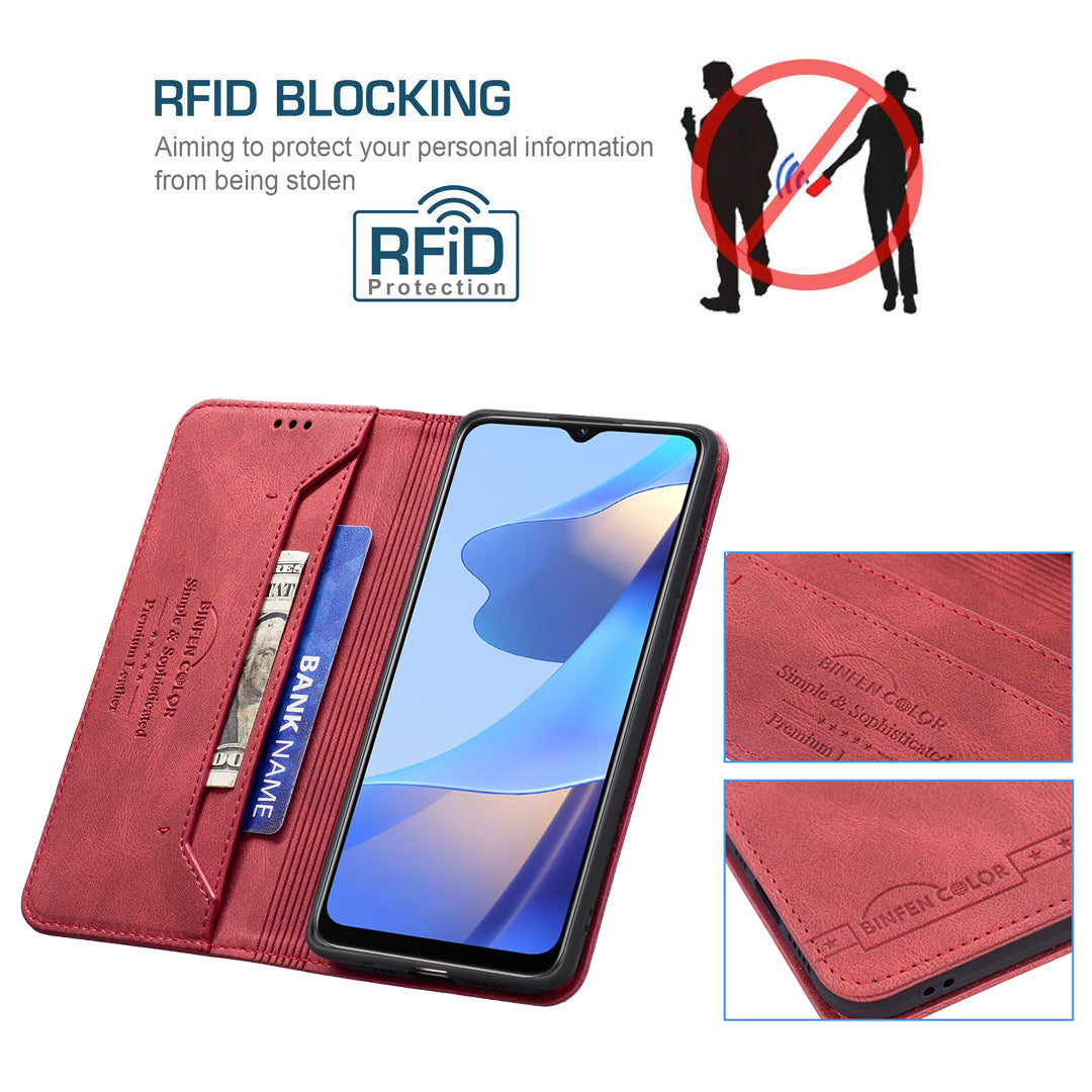 BINFEN COLOR Wallet Phone Case TPU and PU Leather RFID Blocking Tech Anti-swiping Design PU Leather Phone Stand Cover for Oppo A16/A16S/A54S/A55 5G/A53S 5G