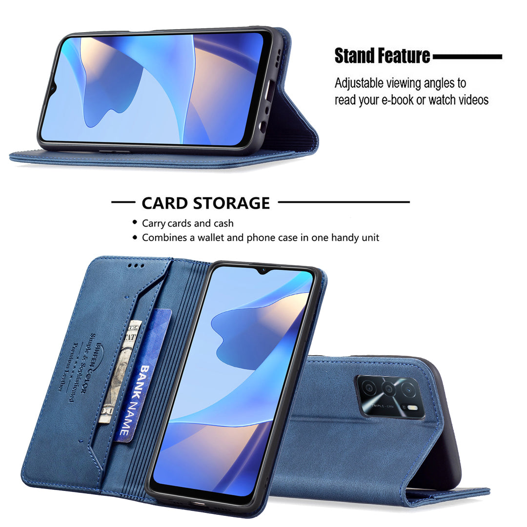 BINFEN COLOR Wallet Phone Case TPU and PU Leather RFID Blocking Tech Anti-swiping Design PU Leather Phone Stand Cover for Oppo A16/A16S/A54S/A55 5G/A53S 5G