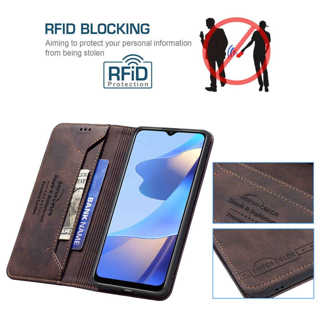 BINFEN COLOR Wallet Phone Case TPU and PU Leather RFID Blocking Tech Anti-swiping Design PU Leather Phone Stand Cover for Oppo A16/A16S/A54S/A55 5G/A53S 5G