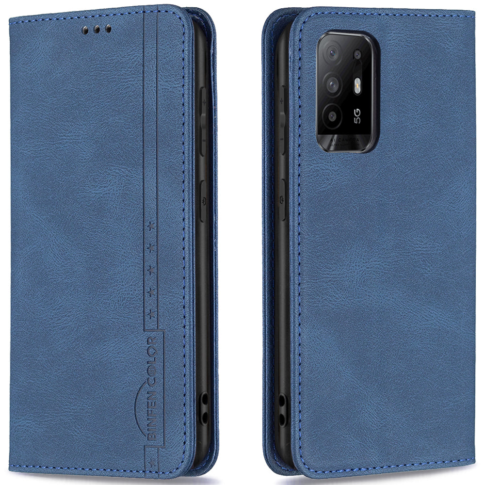 BINFEN COLOR Stylish RFID Blocking Design Anti-drop PU Leather Phone Case Wear-resistant Stand Cover for Oppo A94 5G/F19 Pro+ 5G/Reno5 Z