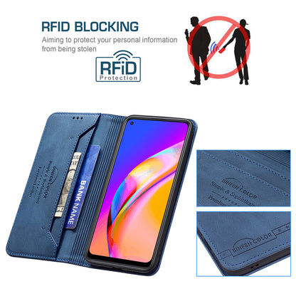 BINFEN COLOR Stylish RFID Blocking Design Anti-drop PU Leather Phone Case Wear-resistant Stand Cover for Oppo A94 5G/F19 Pro+ 5G/Reno5 Z