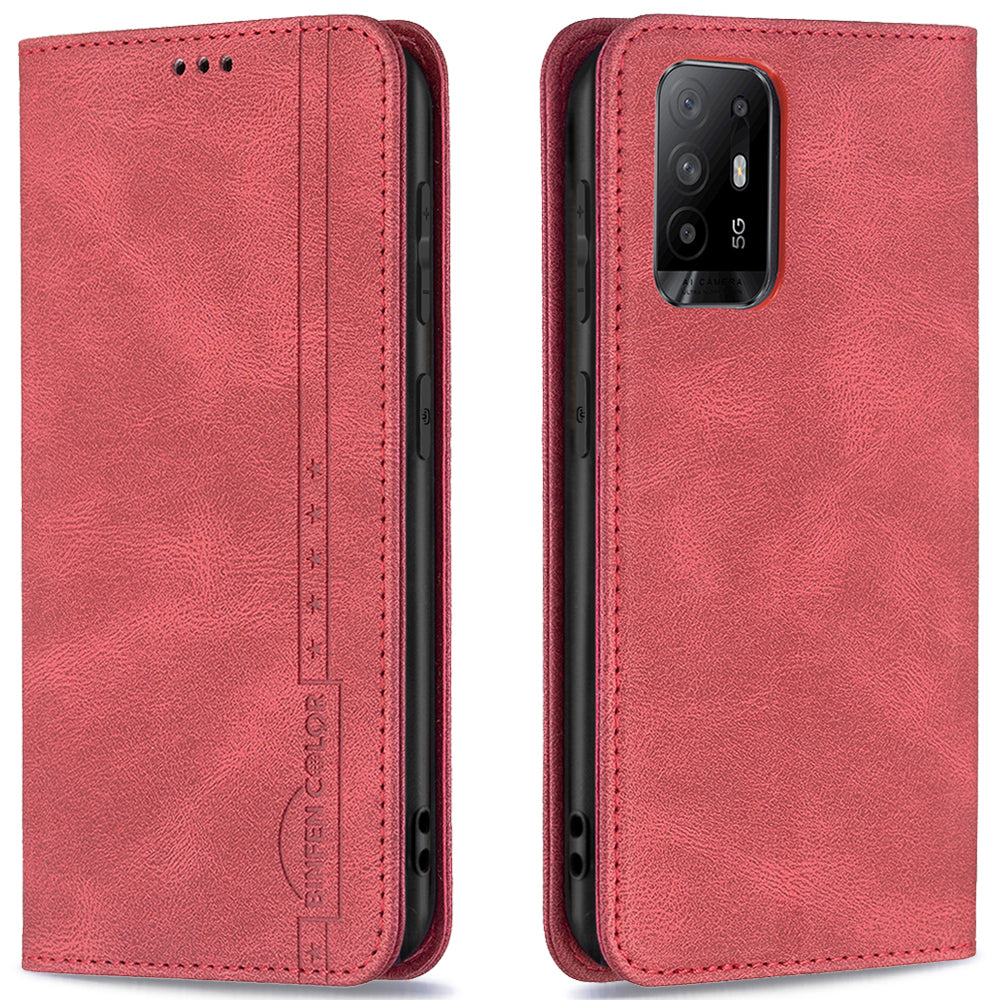 BINFEN COLOR Stylish RFID Blocking Design Anti-drop PU Leather Phone Case Wear-resistant Stand Cover for Oppo A94 5G/F19 Pro+ 5G/Reno5 Z