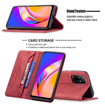 BINFEN COLOR Stylish RFID Blocking Design Anti-drop PU Leather Phone Case Wear-resistant Stand Cover for Oppo A94 5G/F19 Pro+ 5G/Reno5 Z