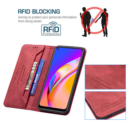 BINFEN COLOR Stylish RFID Blocking Design Anti-drop PU Leather Phone Case Wear-resistant Stand Cover for Oppo A94 5G/F19 Pro+ 5G/Reno5 Z