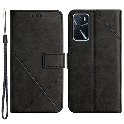 Stripe Design Leather Solid Color Magnetic Clasp Wallet Stand Phone Shell Case for Oppo A16 / A16s / A54s