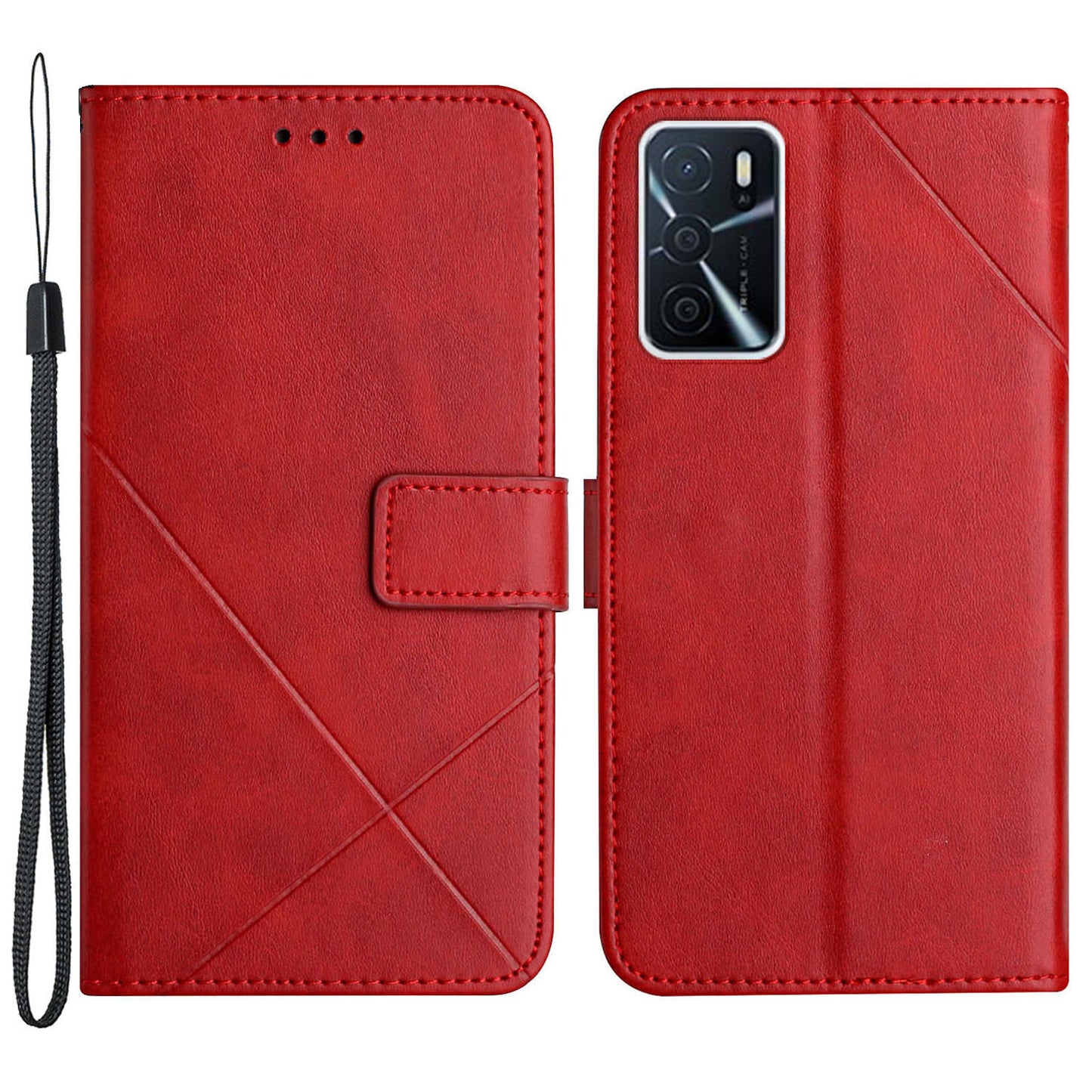 Stripe Design Leather Solid Color Magnetic Clasp Wallet Stand Phone Shell Case for Oppo A16 / A16s / A54s