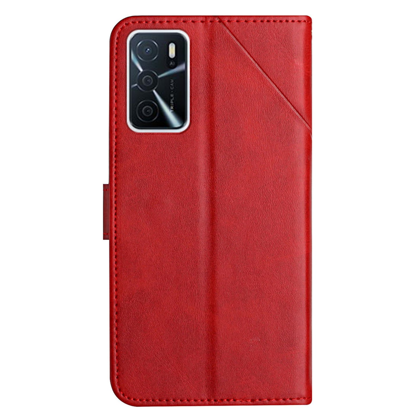 Stripe Design Leather Solid Color Magnetic Clasp Wallet Stand Phone Shell Case for Oppo A16 / A16s / A54s