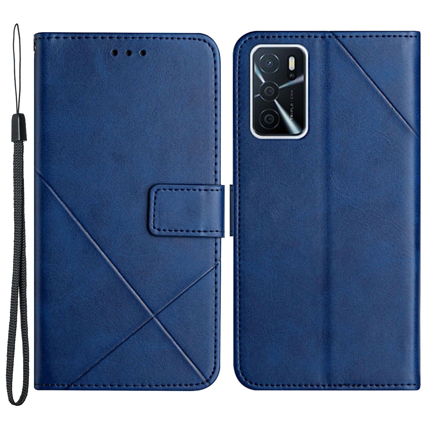 Stripe Design Leather Solid Color Magnetic Clasp Wallet Stand Phone Shell Case for Oppo A16 / A16s / A54s