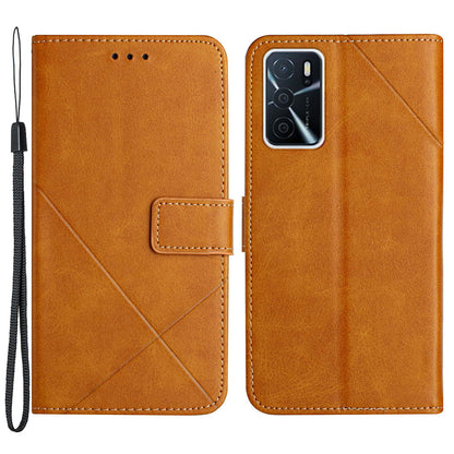 Stripe Design Leather Solid Color Magnetic Clasp Wallet Stand Phone Shell Case for Oppo A16 / A16s / A54s