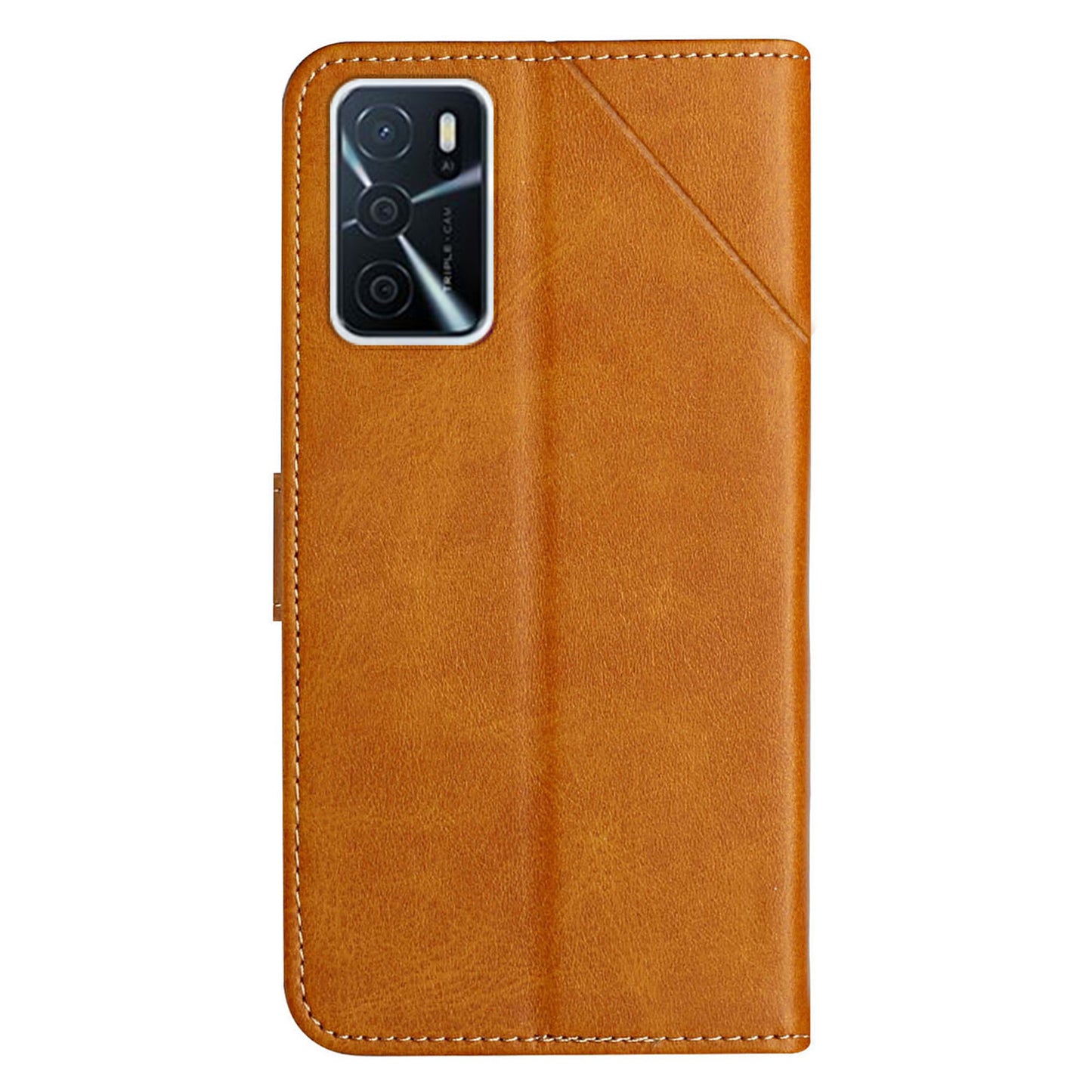 Stripe Design Leather Solid Color Magnetic Clasp Wallet Stand Phone Shell Case for Oppo A16 / A16s / A54s