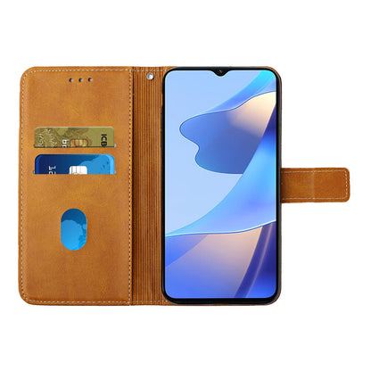 Stripe Design Leather Solid Color Magnetic Clasp Wallet Stand Phone Shell Case for Oppo A16 / A16s / A54s