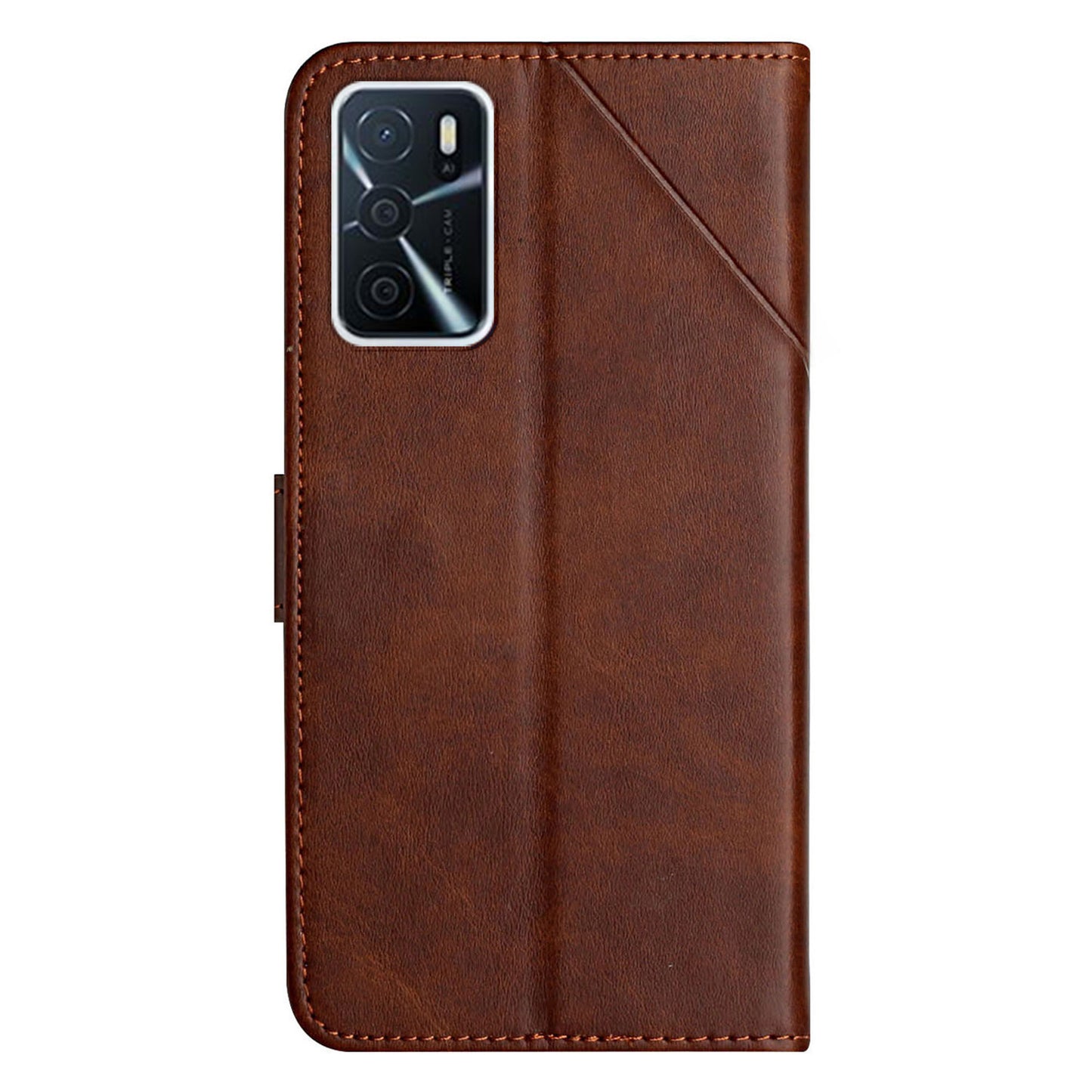 Stripe Design Leather Solid Color Magnetic Clasp Wallet Stand Phone Shell Case for Oppo A16 / A16s / A54s