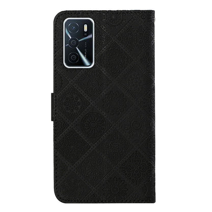 Stand Feature Ethnic Style Imprinted Flower PU Leather Magnetic Flip Shockproof Protective Case with Strap for Oppo A16