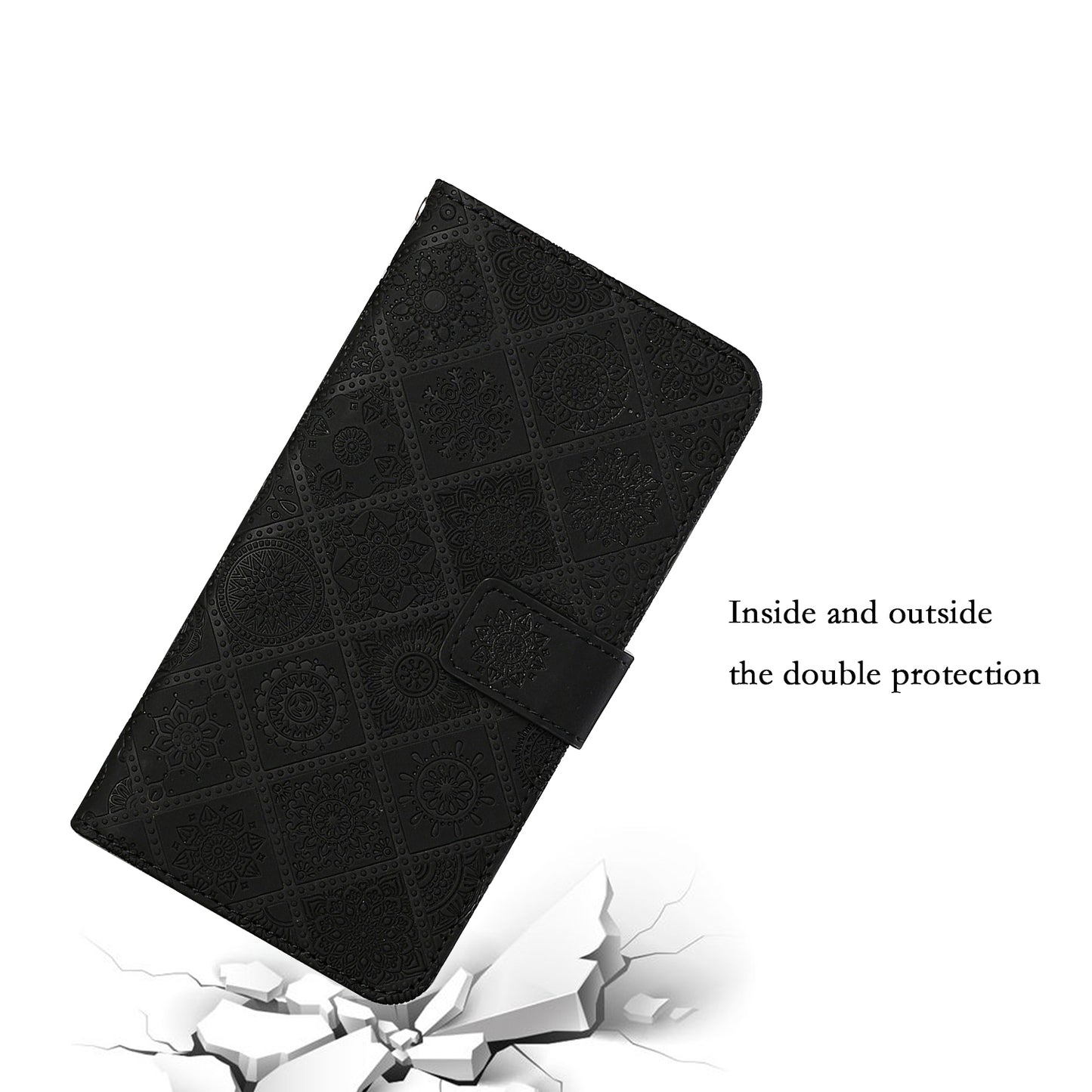 Stand Feature Ethnic Style Imprinted Flower PU Leather Magnetic Flip Shockproof Protective Case with Strap for Oppo A16