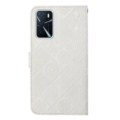 Stand Feature Ethnic Style Imprinted Flower PU Leather Magnetic Flip Shockproof Protective Case with Strap for Oppo A16