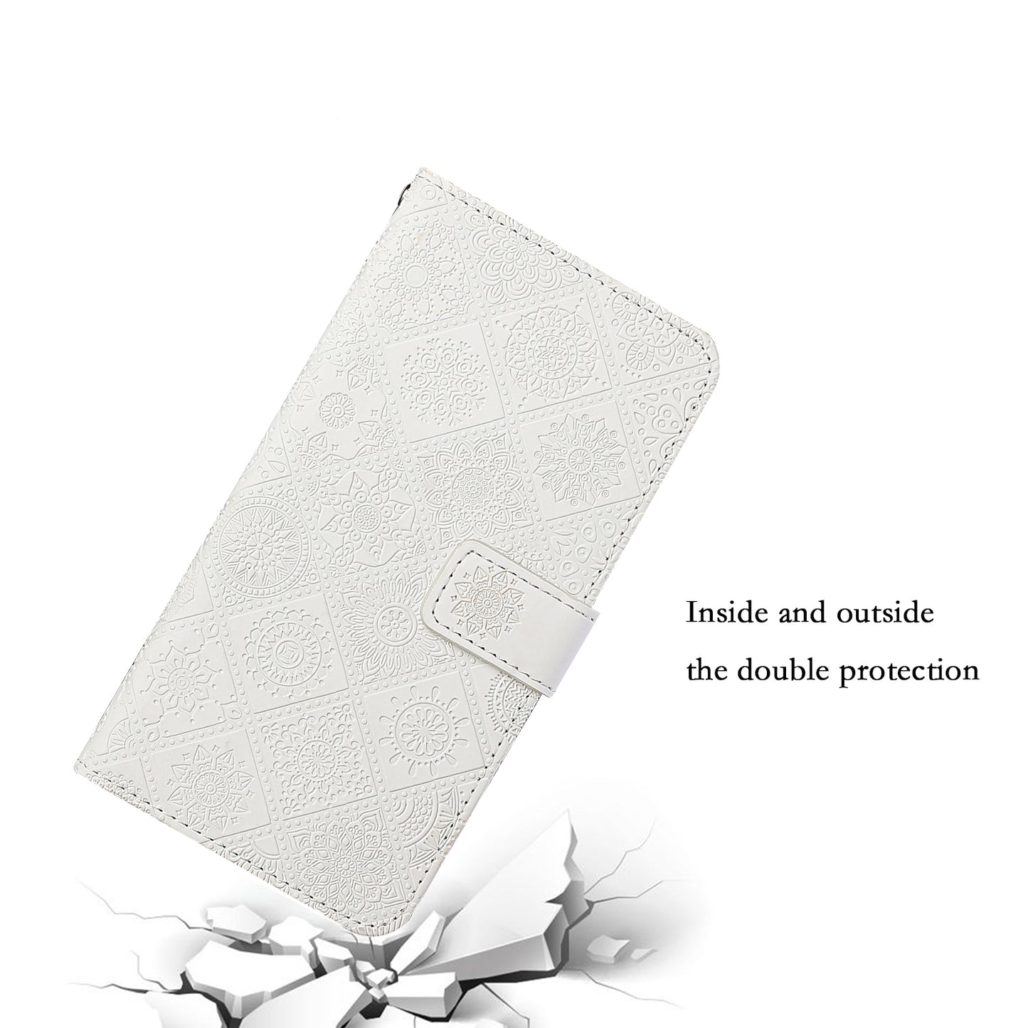 Stand Feature Ethnic Style Imprinted Flower PU Leather Magnetic Flip Shockproof Protective Case with Strap for Oppo A16