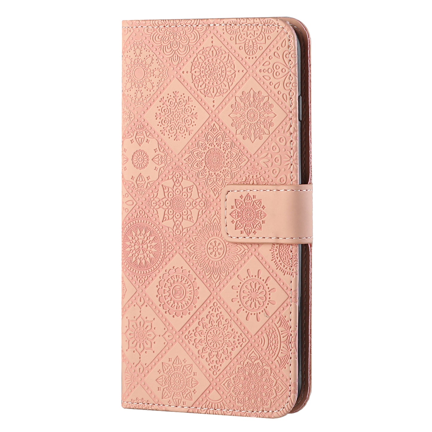 Stand Feature Ethnic Style Imprinted Flower PU Leather Magnetic Flip Shockproof Protective Case with Strap for Oppo A16