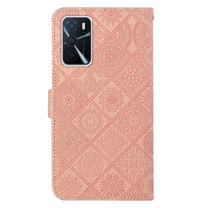 Stand Feature Ethnic Style Imprinted Flower PU Leather Magnetic Flip Shockproof Protective Case with Strap for Oppo A16