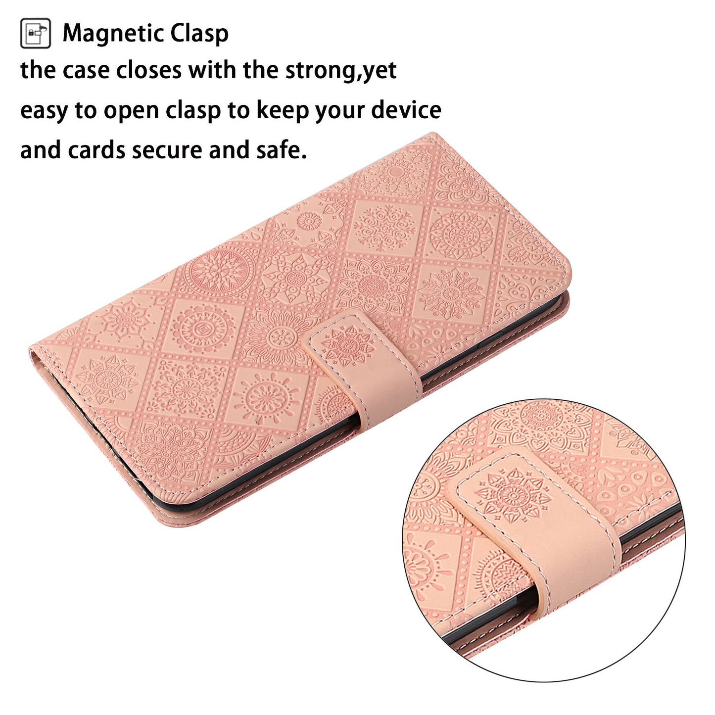 Stand Feature Ethnic Style Imprinted Flower PU Leather Magnetic Flip Shockproof Protective Case with Strap for Oppo A16