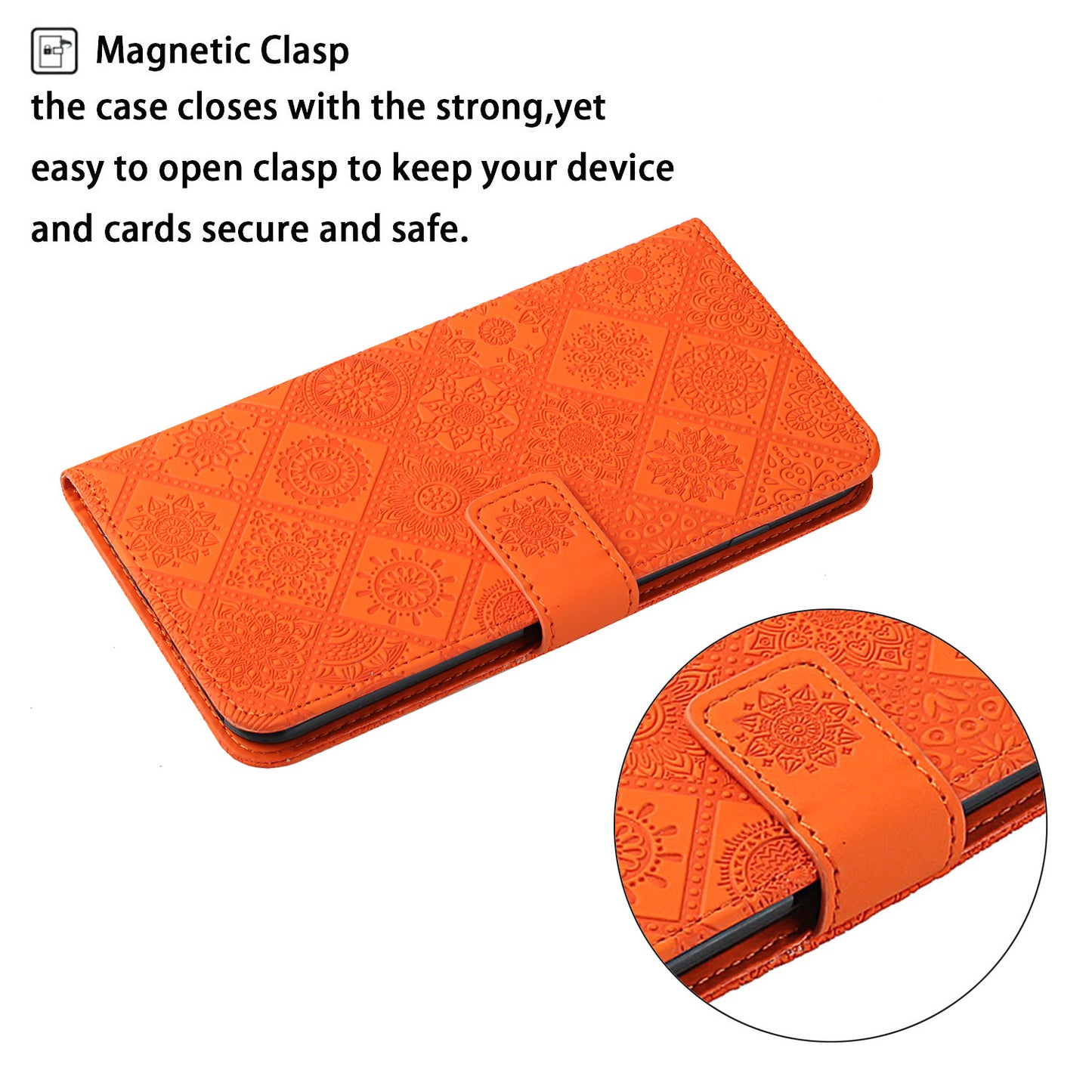 Stand Feature Ethnic Style Imprinted Flower PU Leather Magnetic Flip Shockproof Protective Case with Strap for Oppo A16