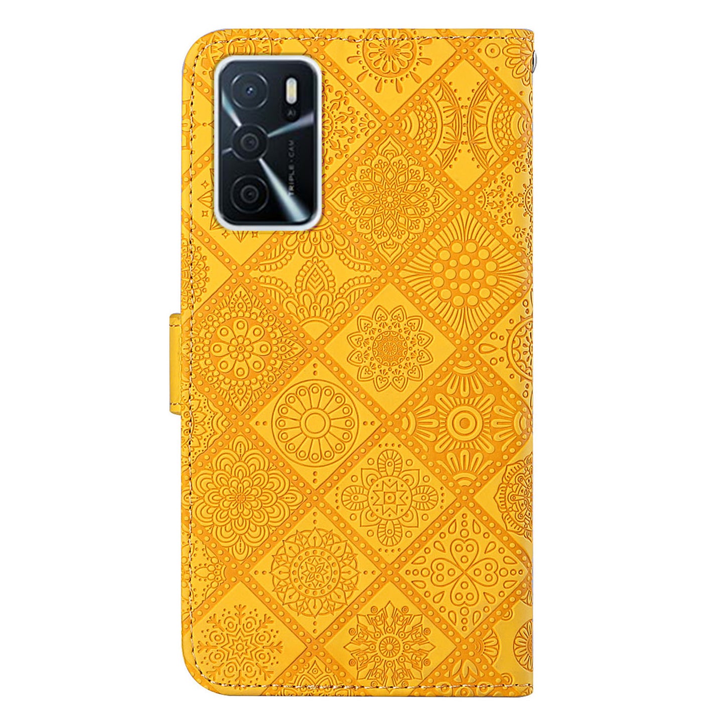 Stand Feature Ethnic Style Imprinted Flower PU Leather Magnetic Flip Shockproof Protective Case with Strap for Oppo A16