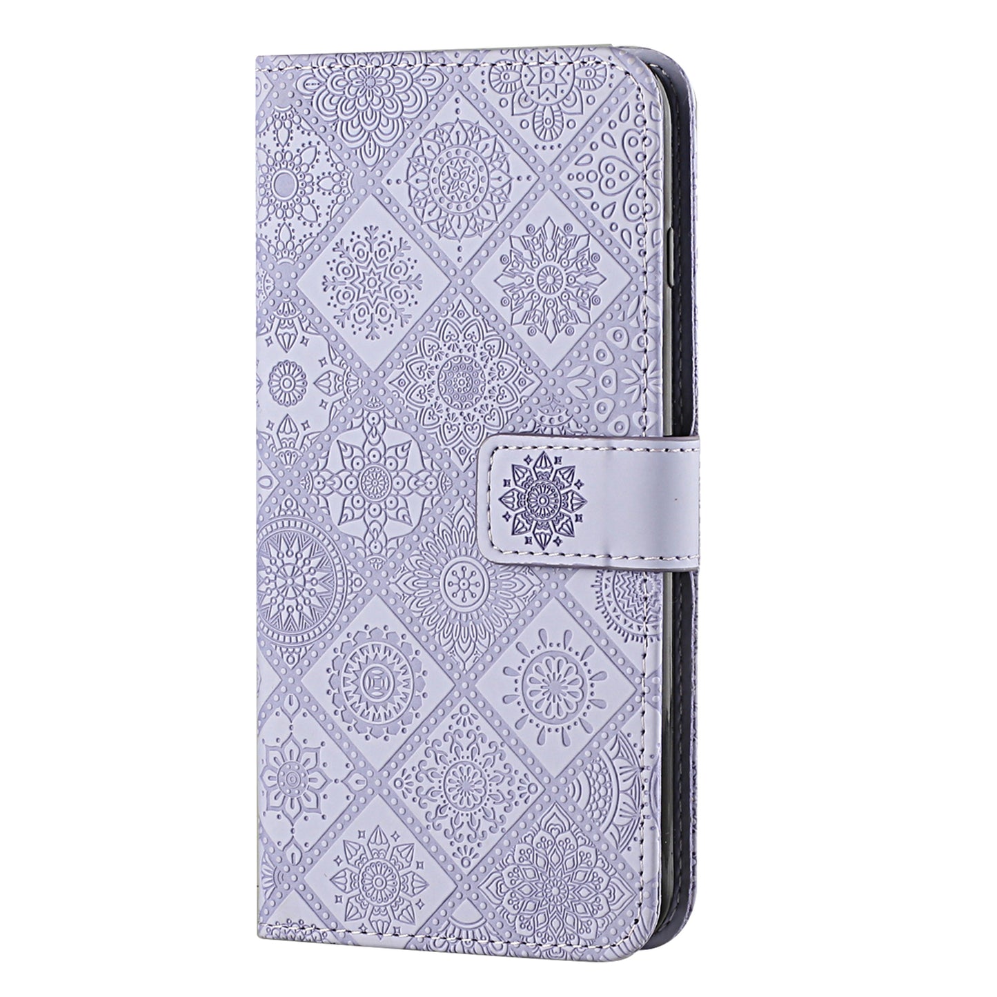 Stand Feature Ethnic Style Imprinted Flower PU Leather Magnetic Flip Shockproof Protective Case with Strap for Oppo A16