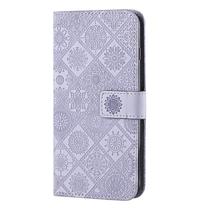 Stand Feature Ethnic Style Imprinted Flower PU Leather Magnetic Flip Shockproof Protective Case with Strap for Oppo A16