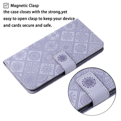 Stand Feature Ethnic Style Imprinted Flower PU Leather Magnetic Flip Shockproof Protective Case with Strap for Oppo A16