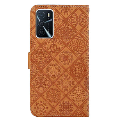 Stand Feature Ethnic Style Imprinted Flower PU Leather Magnetic Flip Shockproof Protective Case with Strap for Oppo A16