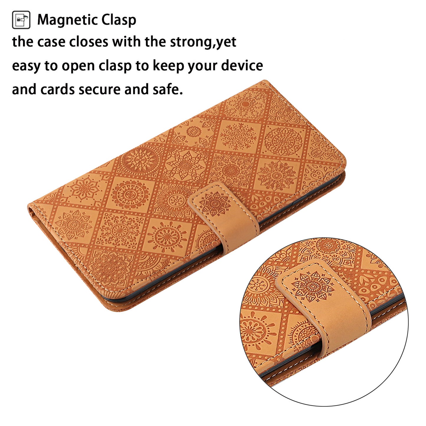 Stand Feature Ethnic Style Imprinted Flower PU Leather Magnetic Flip Shockproof Protective Case with Strap for Oppo A16