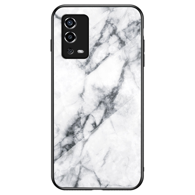 Marble Pattern Shockproof TPU Frame Tempered Glass Back Cover for Oppo A55 4G